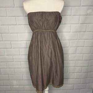 Anthropologie fei brown&gold strapless dress XS